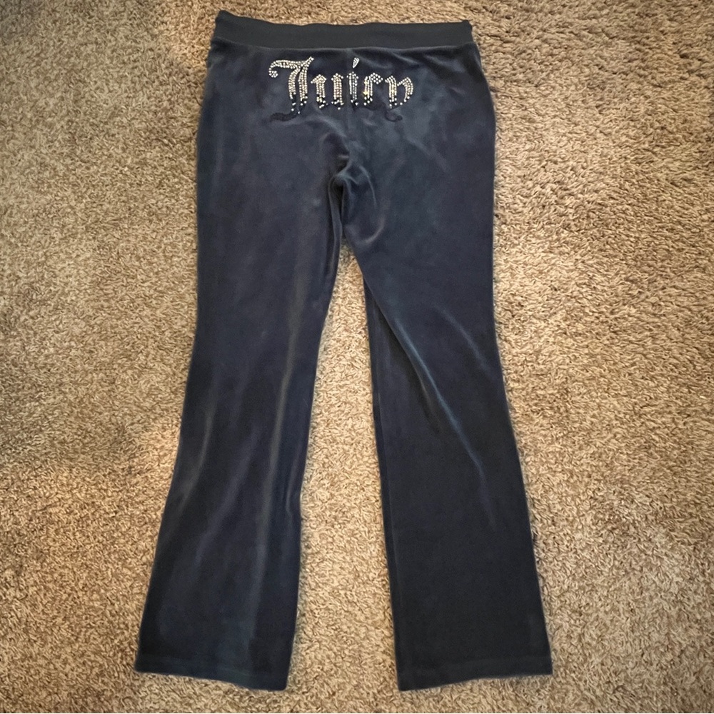 Juicy Couture Velour Y2K OG Blue Track Pants Womens Rhinestone Bling Large